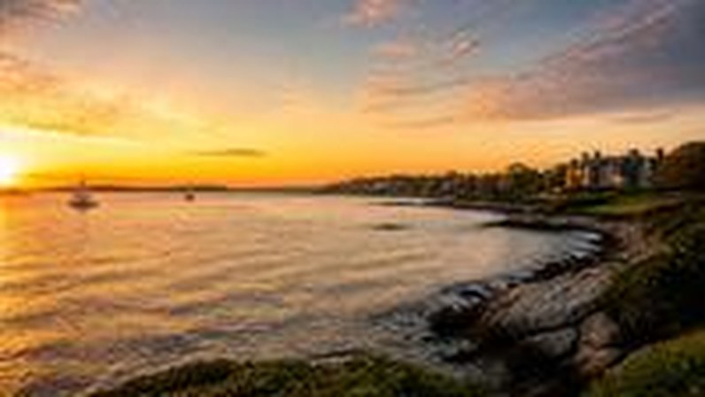 Long Island Sound coastline at sunset